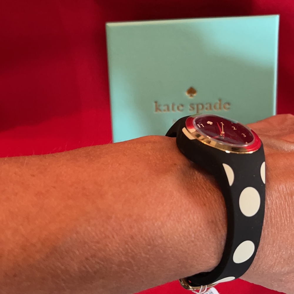 NEW KATE SPADE BLACK WHITE POLKADOT SILICONE WATCH - Picture 9 of 16